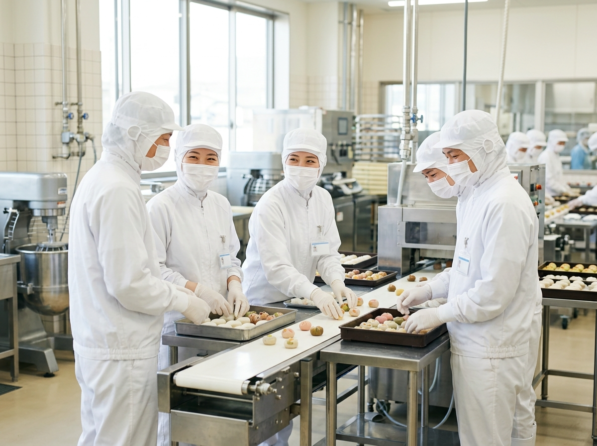製造スタッフによる和菓子製造の様子